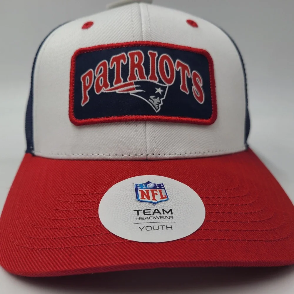 Youth New England Patriots Hat Adjustable Mesh NFL Team Apparel White Red‎ Blue